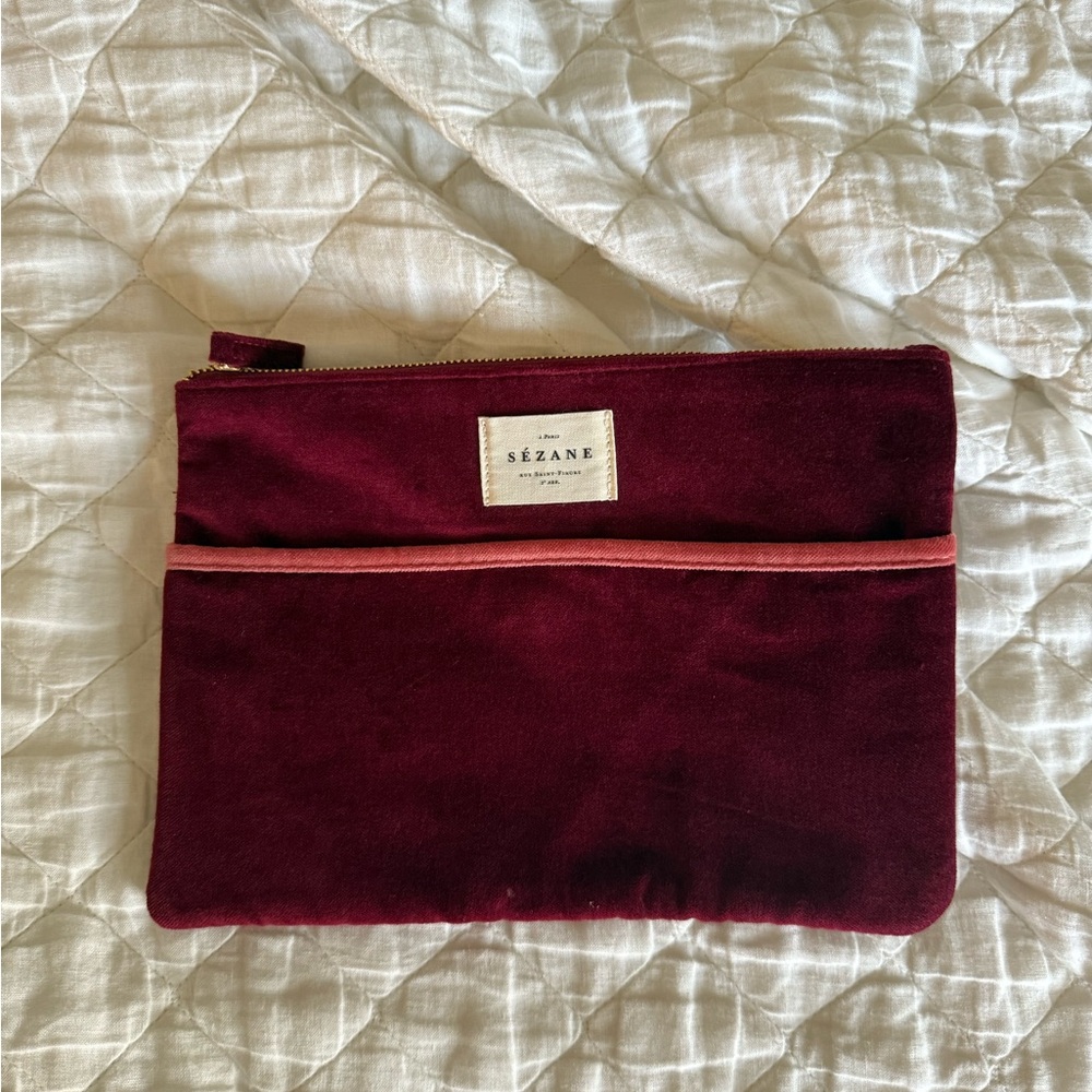 Sezane Deep Red Velvet Pouch